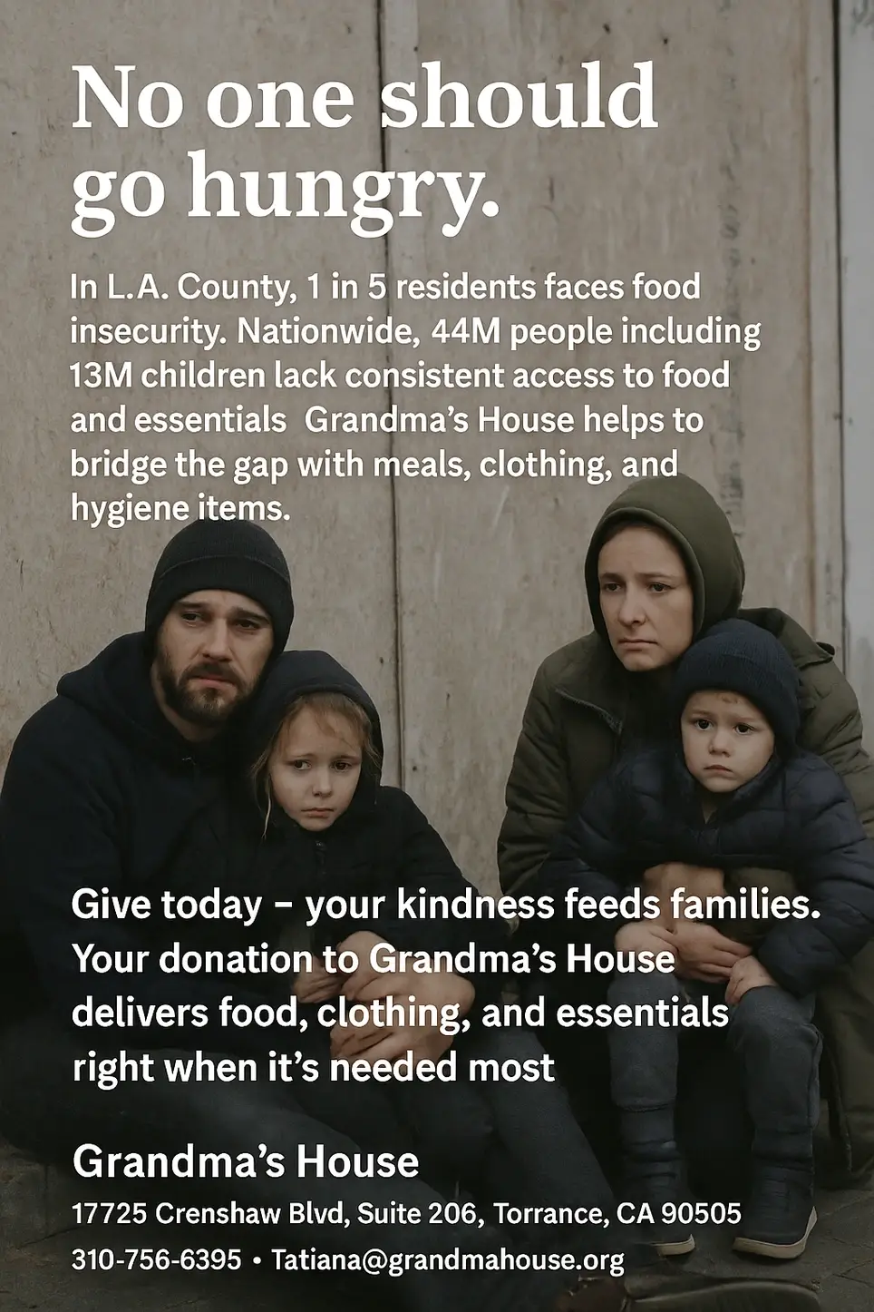 Volunteer Opportunity: Help Us Feed Families in LA County! Weekly Food Pick-Up & Drop-Off Volunteer Grandma’s House – Torrance, CA