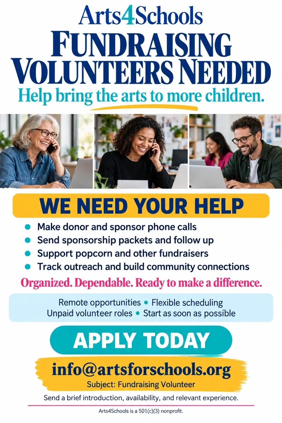 Fundraising Volunteers Needed: Help Bring the Arts to Children