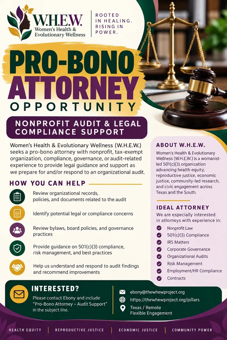 PRO-BONO ATTORNEY OPPORTUNITY  Nonprofit Audit & Legal Compliance Support