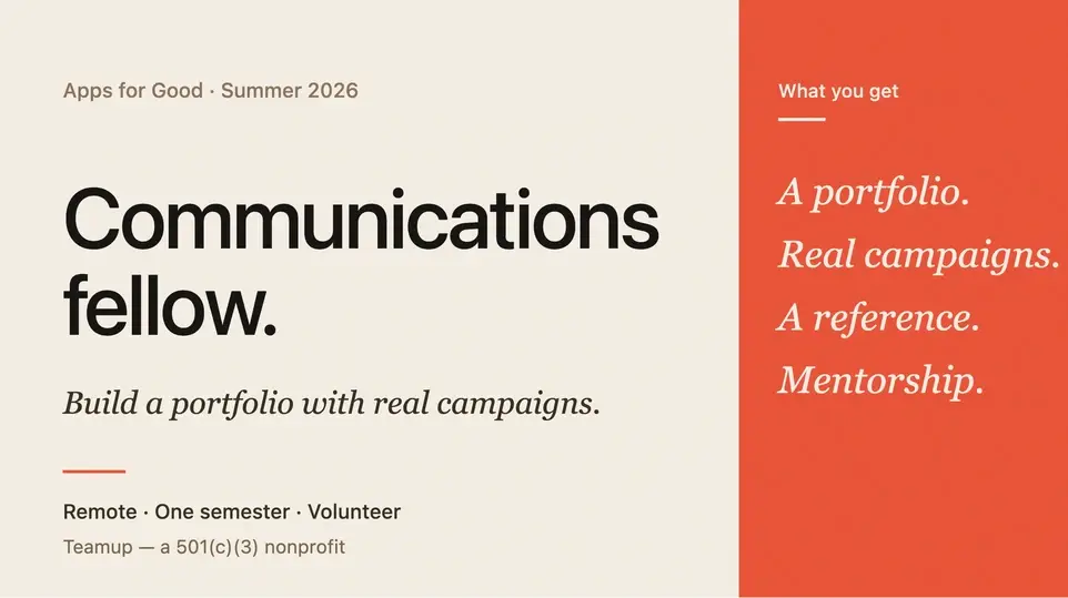 Communications Fellow (Volunteer) — Apps for Good