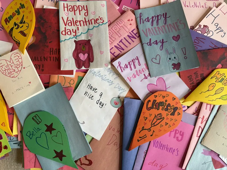 Handmade Valentine's Day cards for children with rare medical conditions