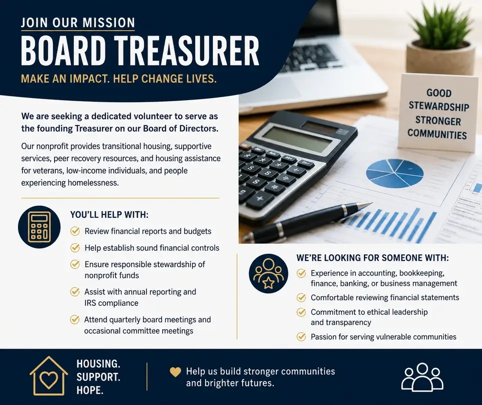 Volunteer Board Treasurer – Founding Board Member (Nonprofit)