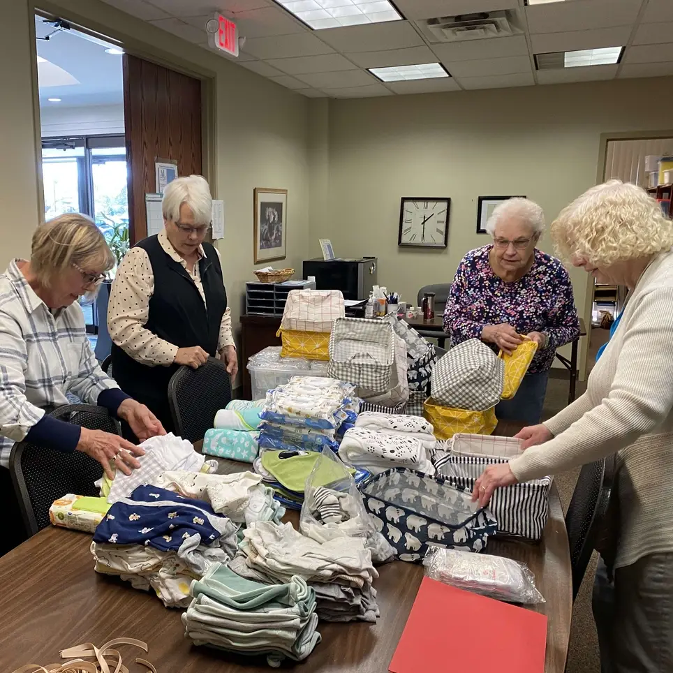 Monthly assembly of hygiene kits for homeless shelters and other community organizations.