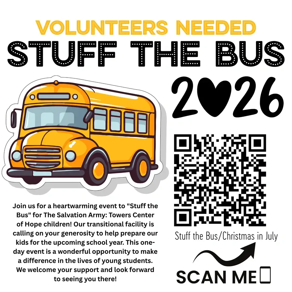🎒 The Salvation Army: Stuff the Bus – Back-to-School Drive (Community Service Hours Available!)