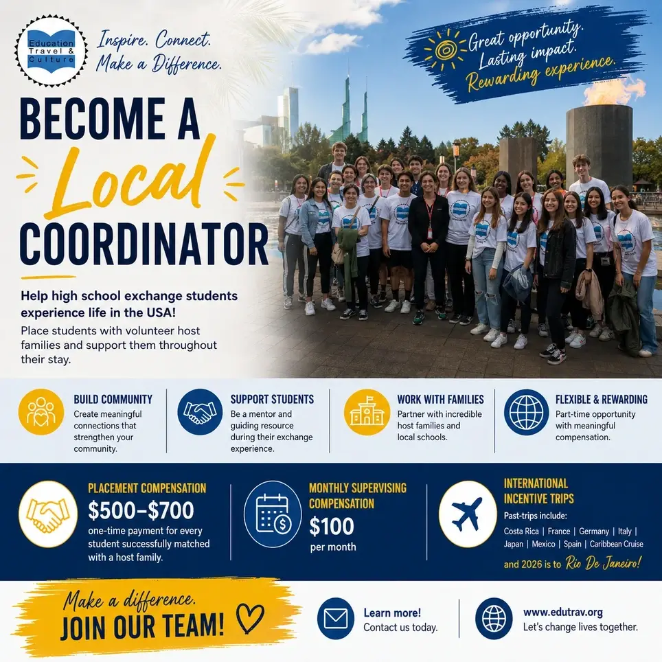 Make a Difference! Work with High School Exchange Students & Host Families