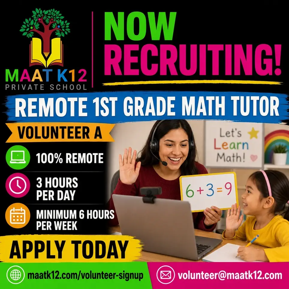 Remote 1st Grade Math Tutor - Volunteer